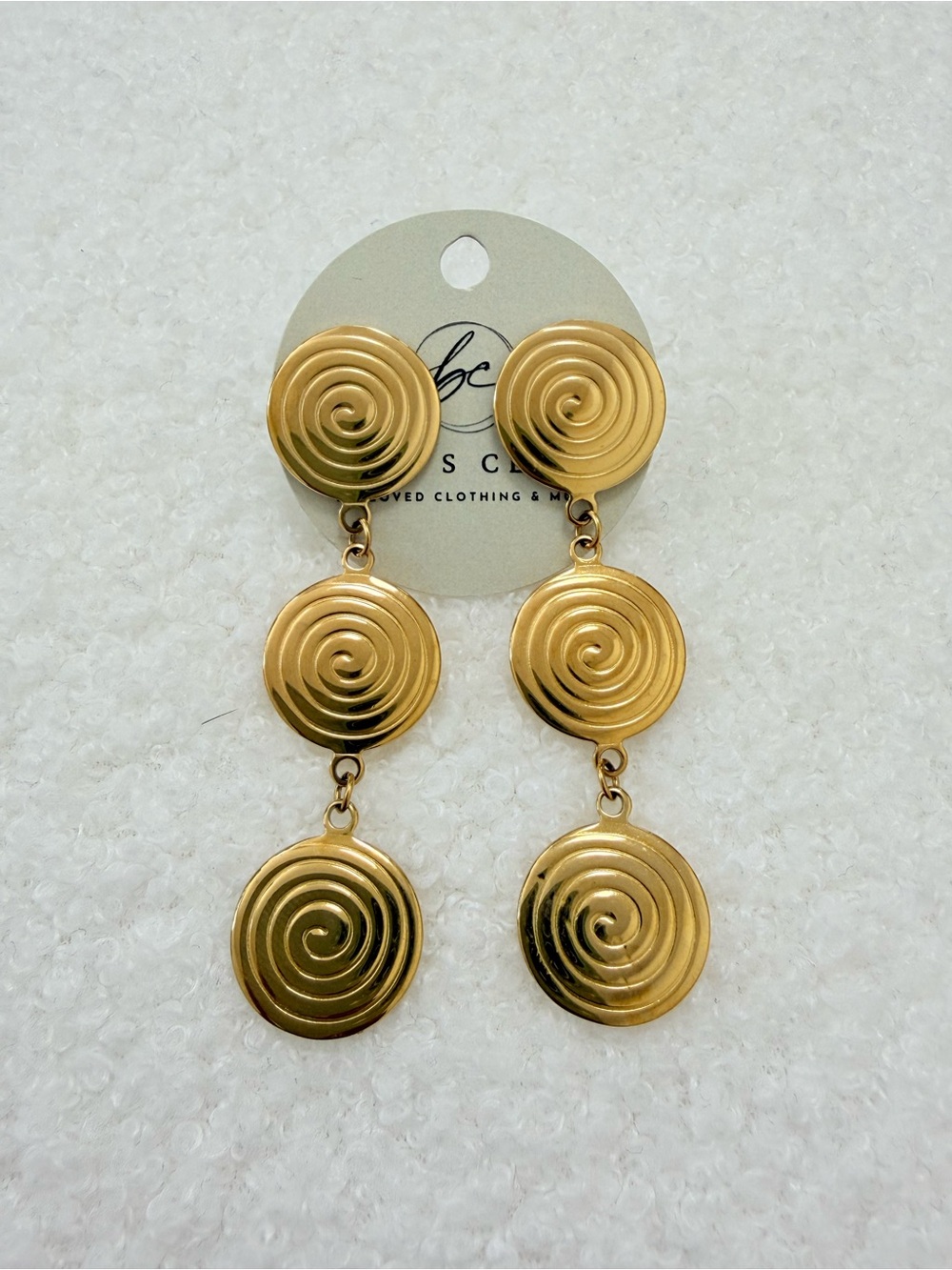 Gold Spiral Tiered Drop Earrings by